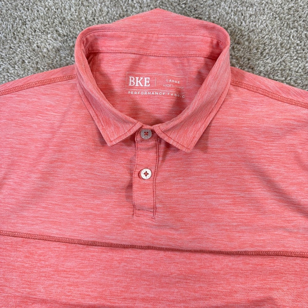 BKE Mens Performance Polo Shirt Large Coral Pink Heather Stretch TS002690M